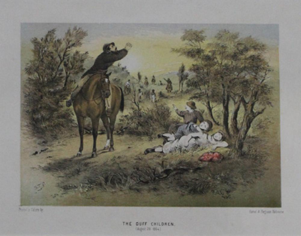 The Duff Children,' an original chromolithograph from the 'Australian Sketchbook' by colonial artist Samuel Thomas Gill, circa 1865