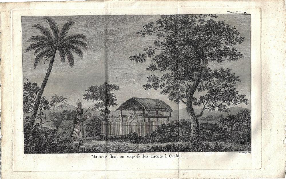 Copperplate engraving of a 'View of the Island of Otaheite (Tahiti)'