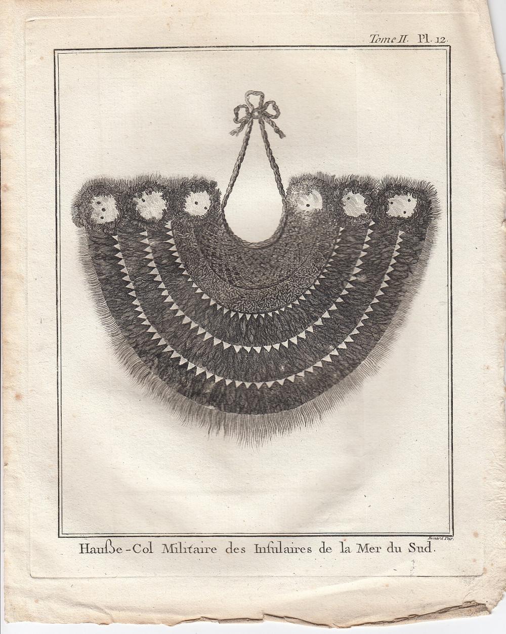 Copperplate engraving of a 'Military Collar (Gorget) of the South Sea Islanders'