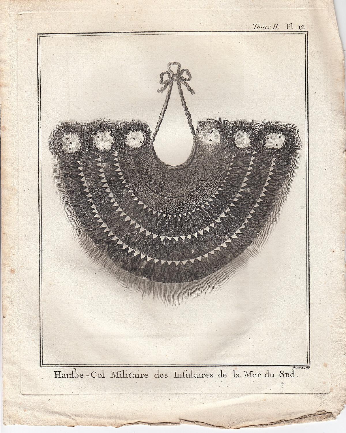 Copperplate engraving of a 'Military Collar (Gorget) of the South Sea Islanders'
