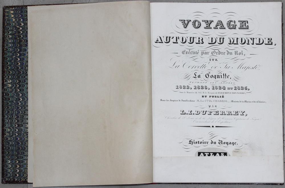 'Duperrey L.I.' A partial Atlas Volume of 'Voyage around the World/by order of the King/during the years 1822,1823, 1824 & 1825.' First French Edition, Arthus Bertrand, Paris, 1826 (Contains 1 Black & White and 39 Colour Lithographs)