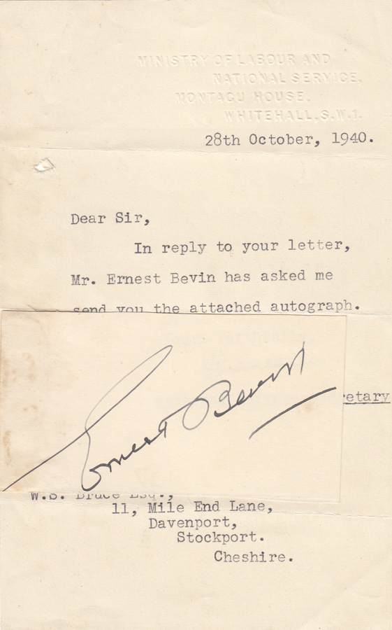 Ernest Bevin signature on p... image