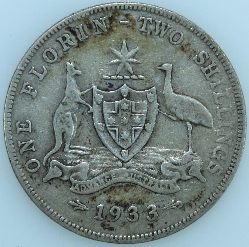 Australia 1933 Florin, VG /... image