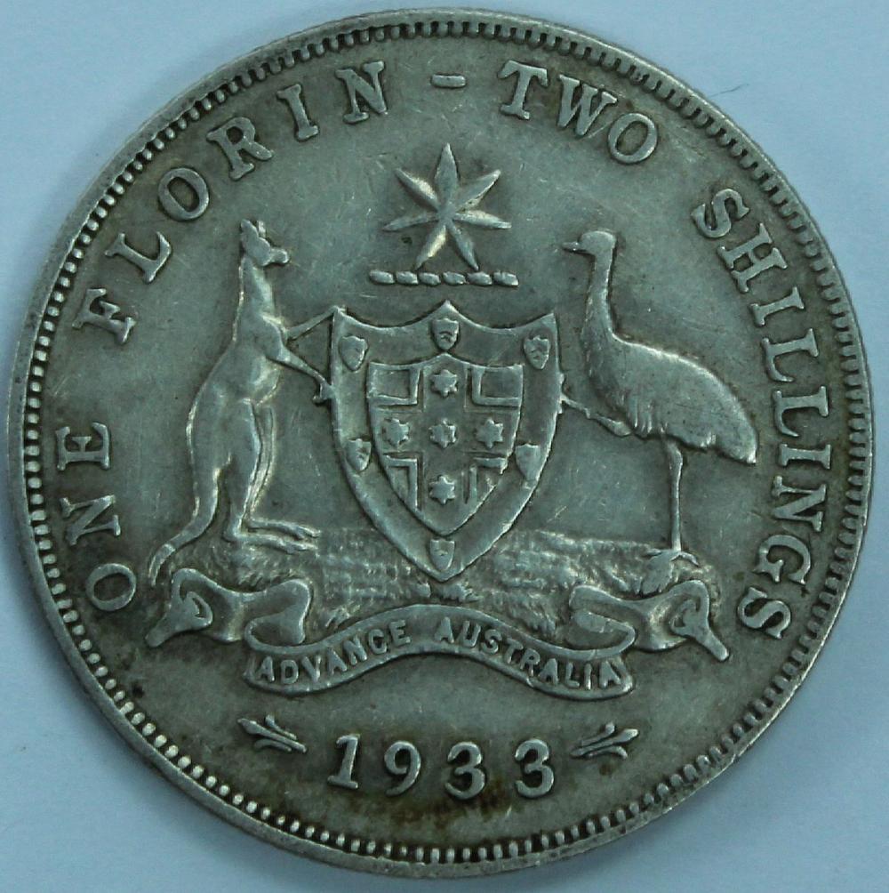 Australia 1933 Florin, VG /... image