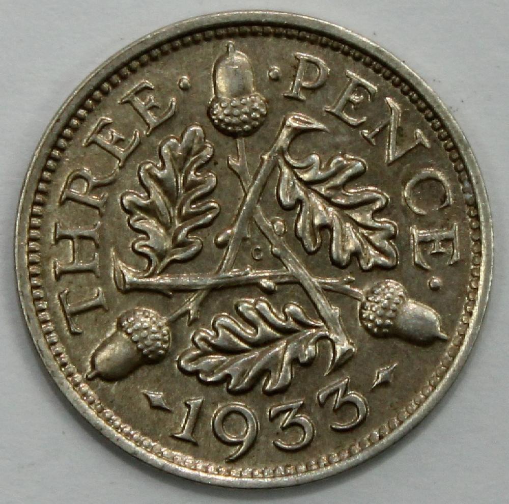 Great Britain 1933 Threepence, Uncirculated