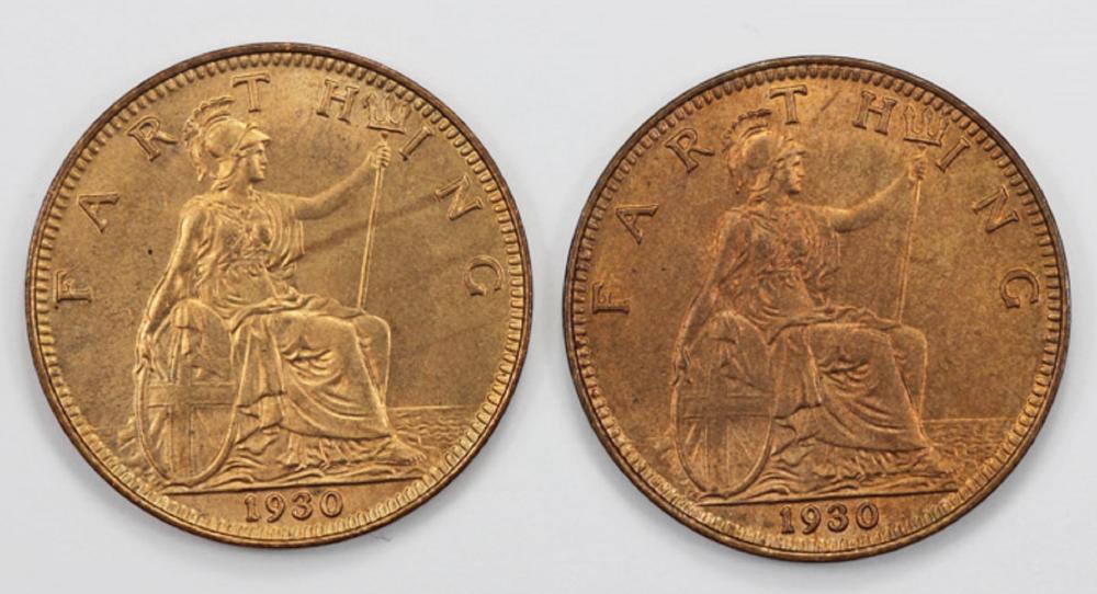 Great Britain 1930 Farthing, Brilliant Uncirculated (2 coins)