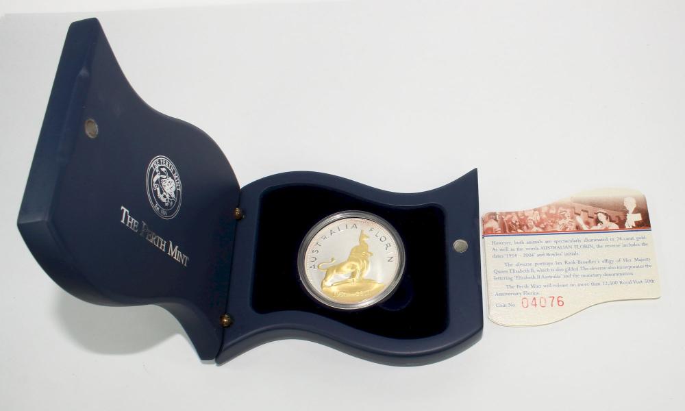 Australia 2004 '50th Anniversary Royal Visit Florin' Proof Silver (999) Dollar, FDC