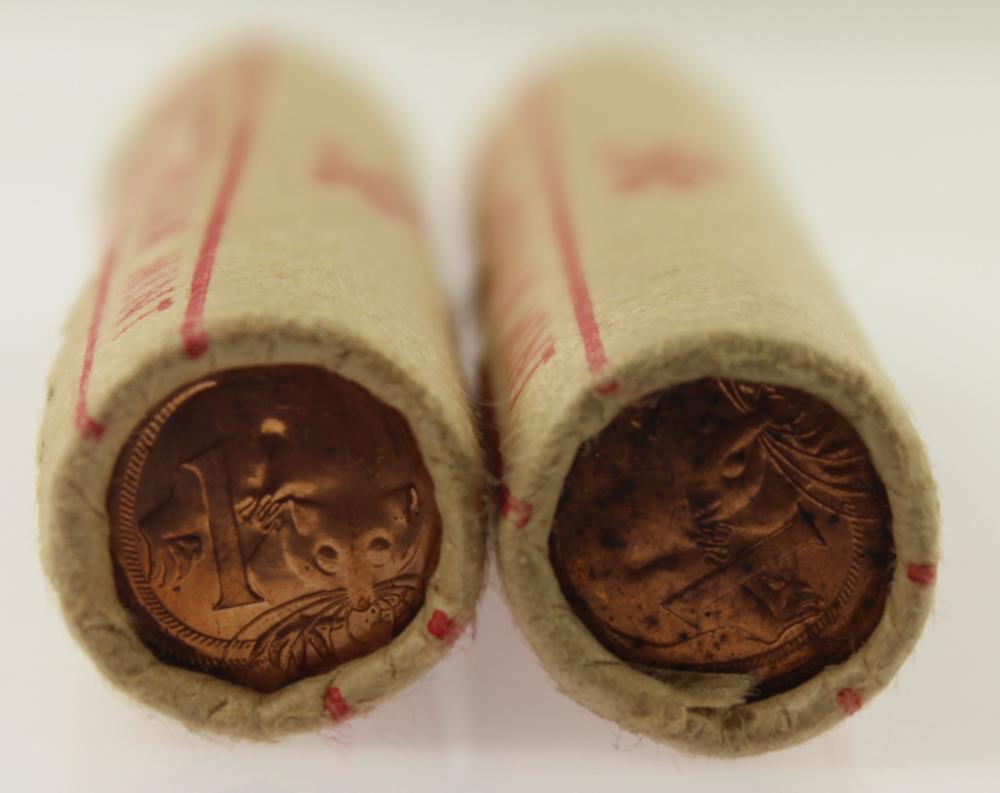 Australia 1981 & 1982 Cent RAM Rolls, Uncirculated (2 rolls of 50 coins)