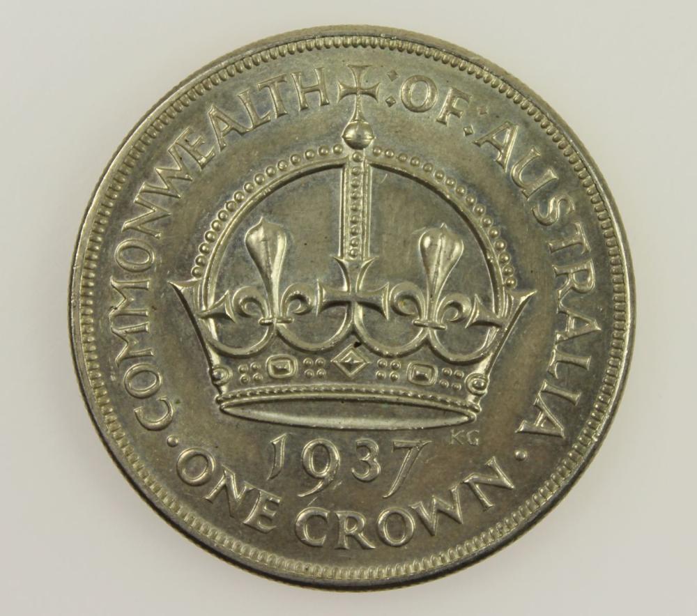 Australia 1937 Crown, about Uncirculated details