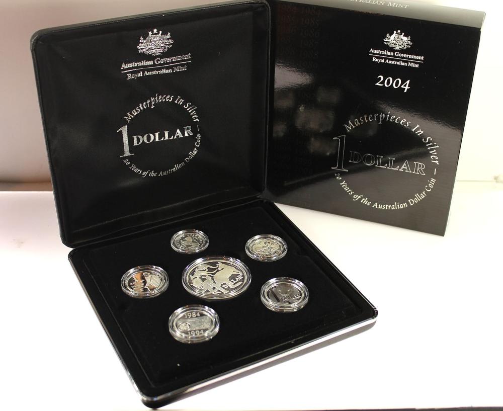 Australia 2004 '20 Years of Dollar' Masterpieces Proof Silver (999) Dollars, FDC (6 coins)