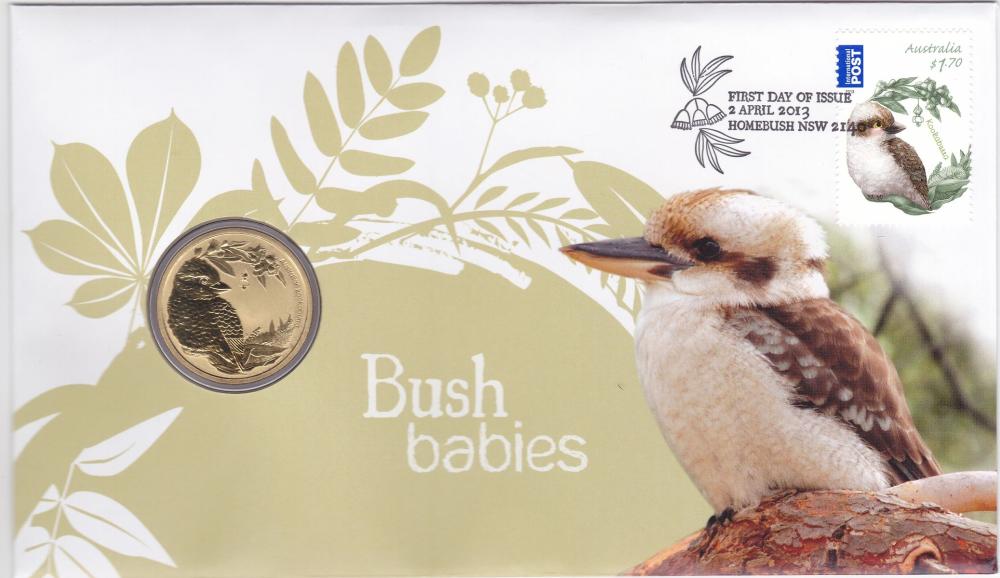 Australia 2013 'Bush Babies II - Kookaburra' Stamp & $1 Coin Cover