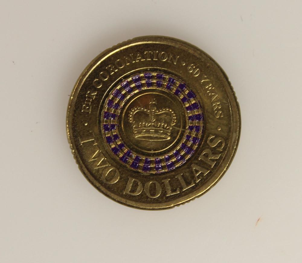 Australia 2013 'QEII Coronation' Purple Coloured Al-Br $2, Uncirculated