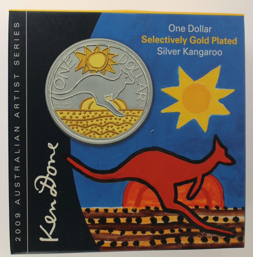 Australia 2009 'Ken Done - Kangaroo' Selectively Gold-plated Proof Silver (999) Dollar, FDC
