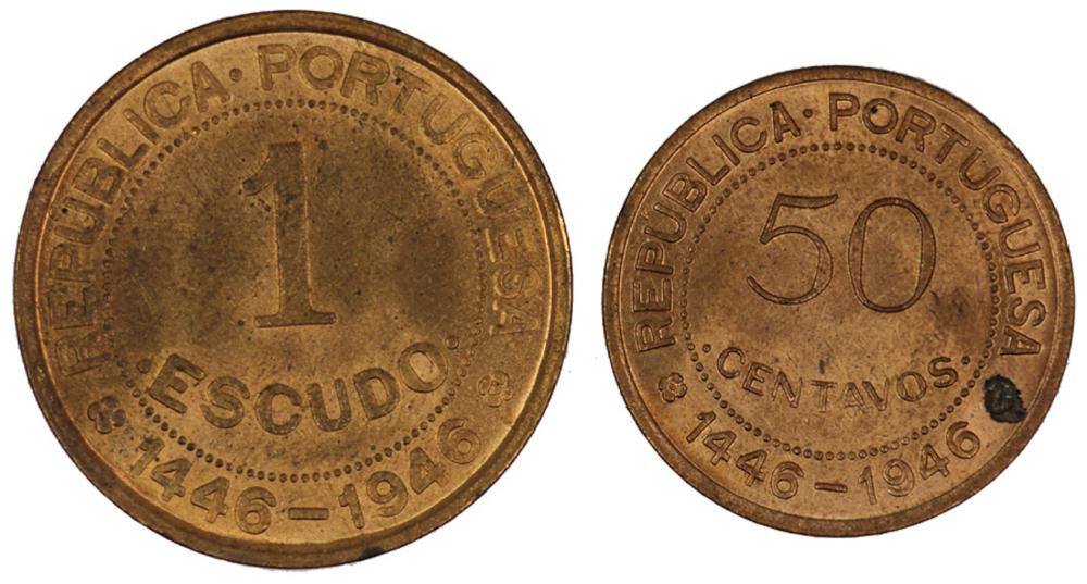 Portuguese Guinea 1946 50 Centavos & Escudo, Lustrous Uncirculated (50c spotted)
