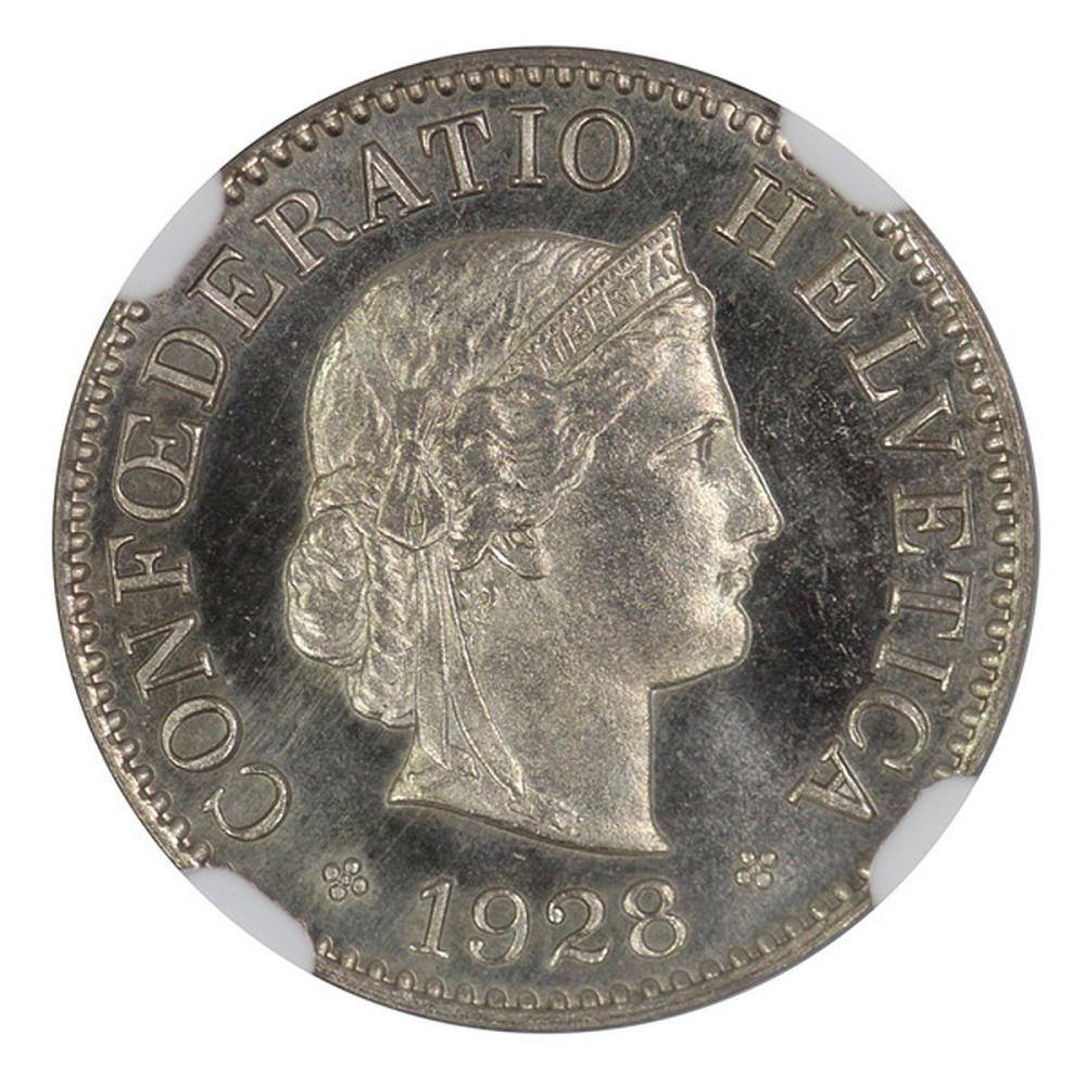 Switzerland 1928B 'Specimen' 5 Rappen - NGC SP65