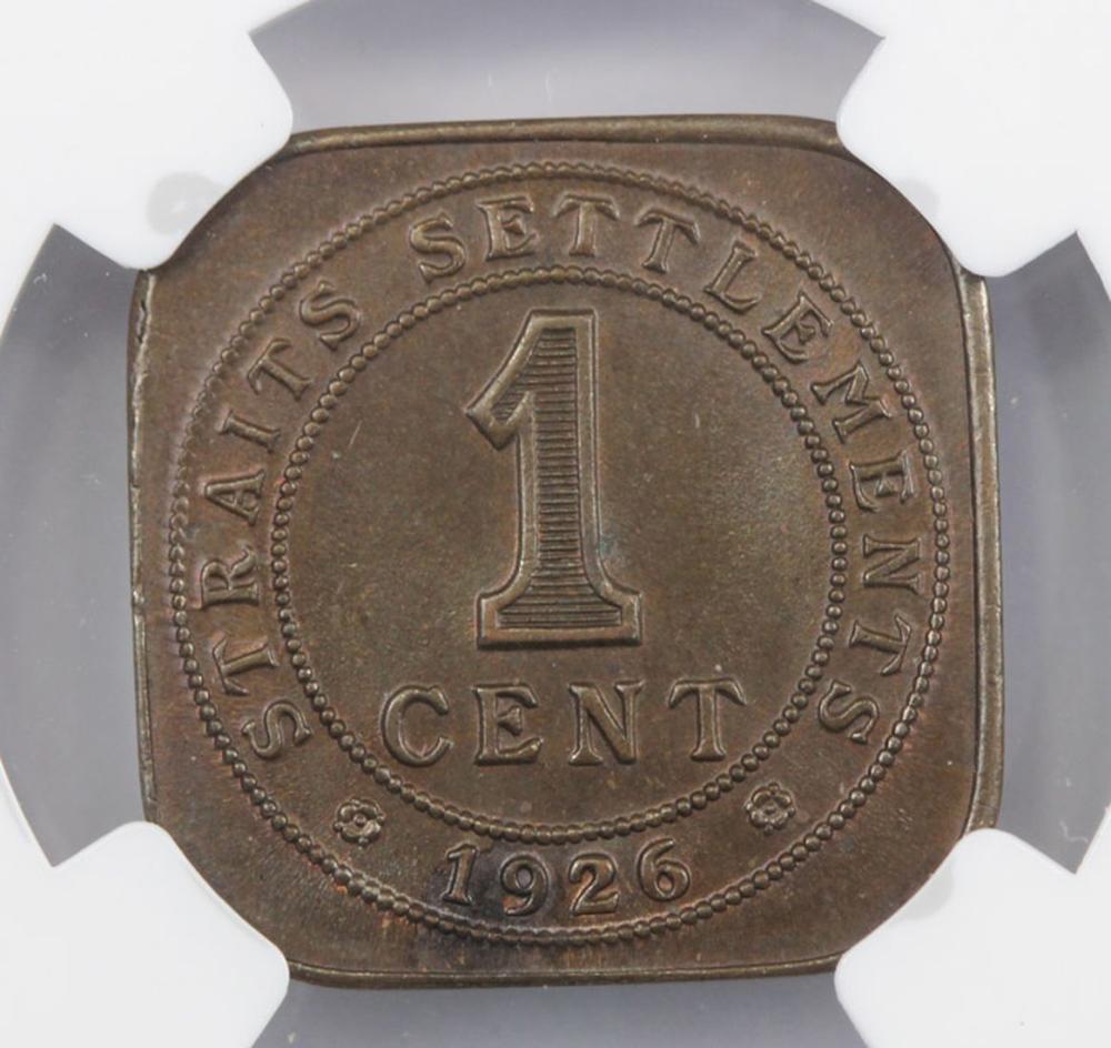 Straits Settlements 1926 1 Cent, NGC MS64 BN