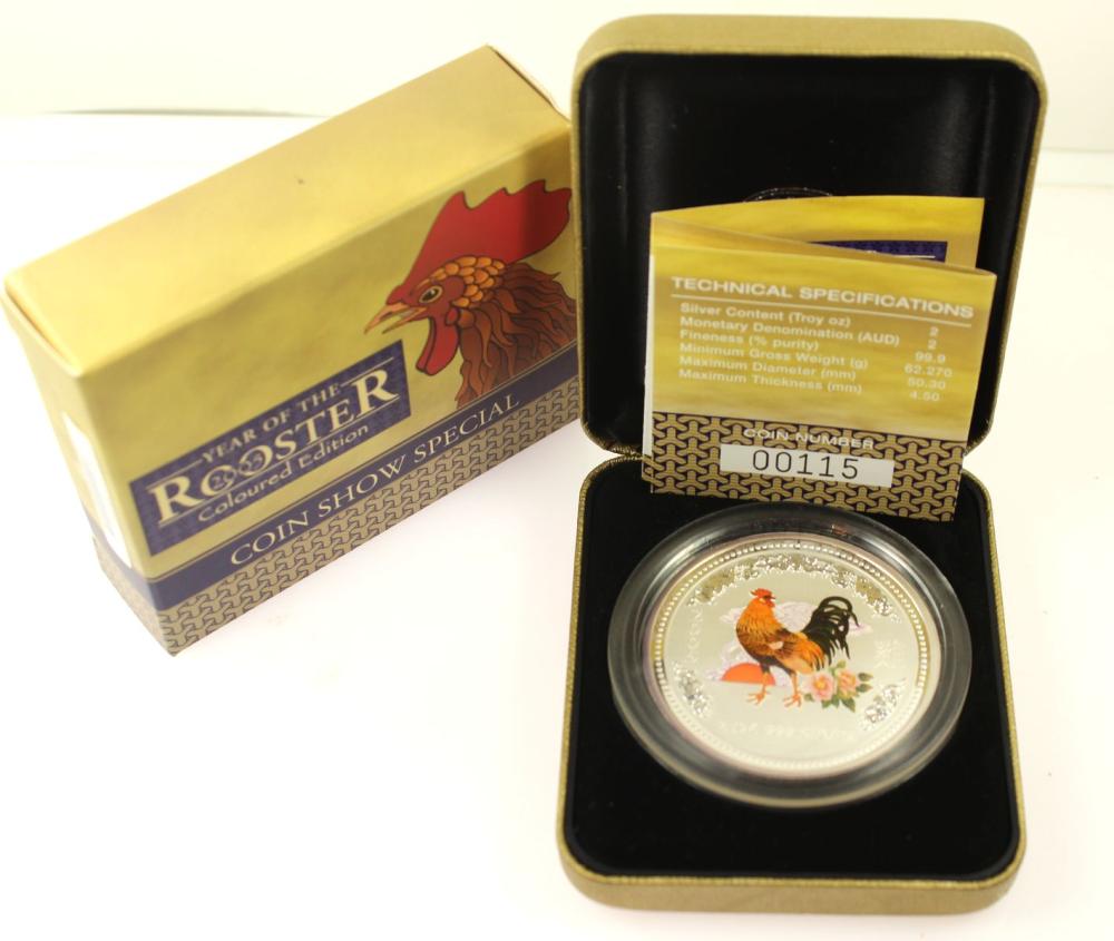 Australia 2005 'Year of The Rooster' Coloured Silver (999) $2, Uncirculated