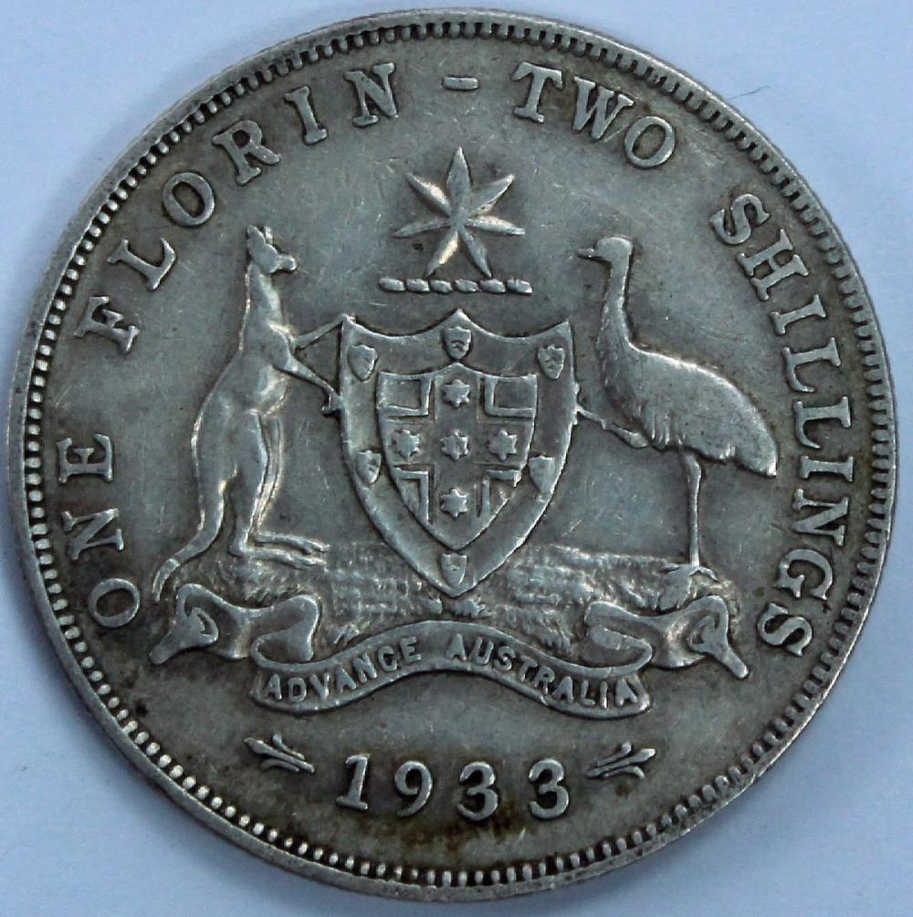 Australia 1933 Florin, VG /... image