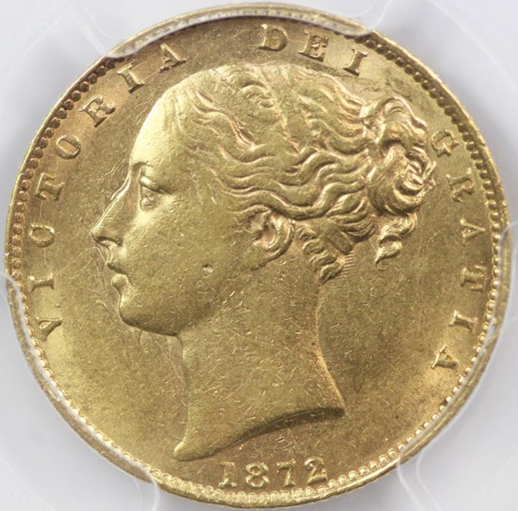 Australia. 1872 M 'Medal Strike' Sovereign, PCGS AU55 & Extremely Rare