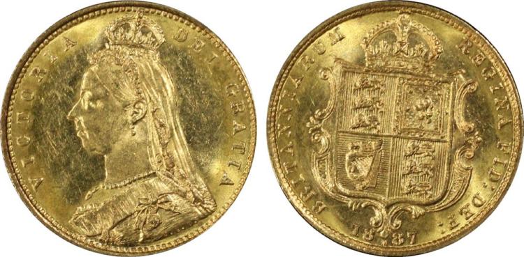 Australia. 1887 M 'Jubilee' Half Sovereign with 'Spread JEB', PCGS MS63