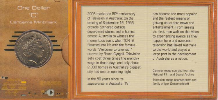 Australia. 2006 '50 Years of Australian Television' $1, Uncirculated (10 coins in folders)