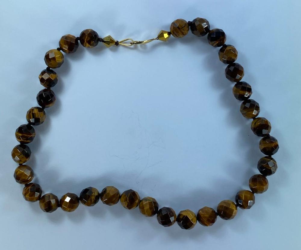Natural Faceted Chequerboard Tiger's Eye Bead Necklace