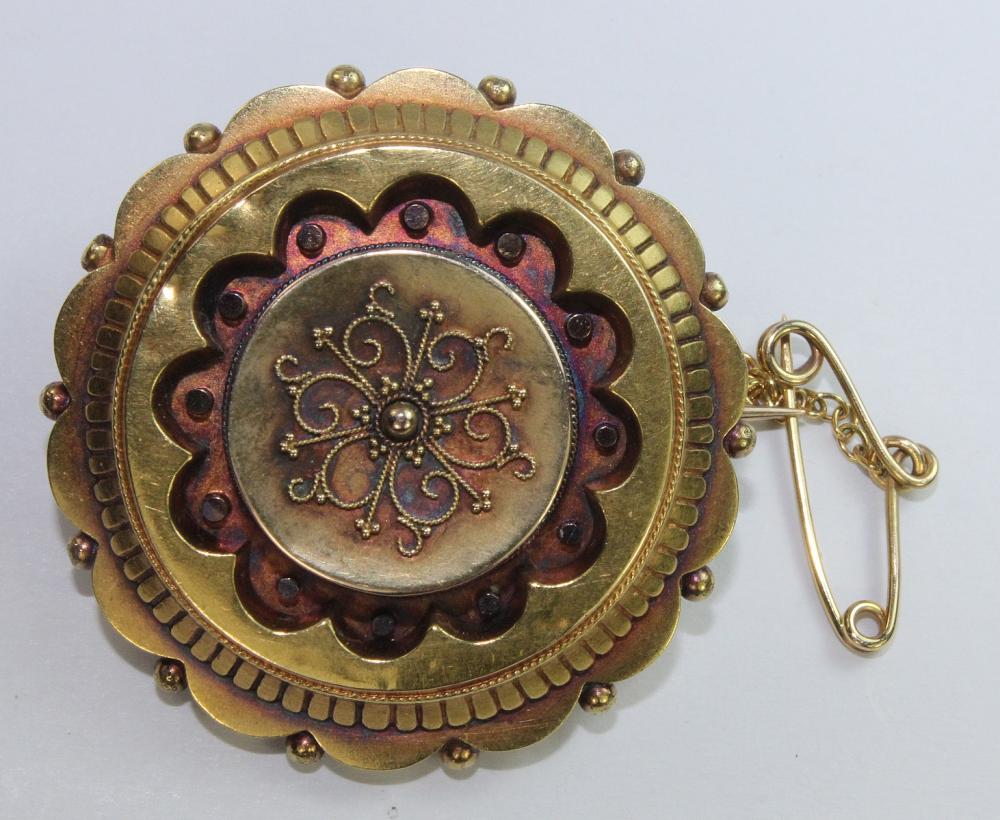 Antique Mourning Brooch in 15ct Yellow Gold with Rose Gold elements