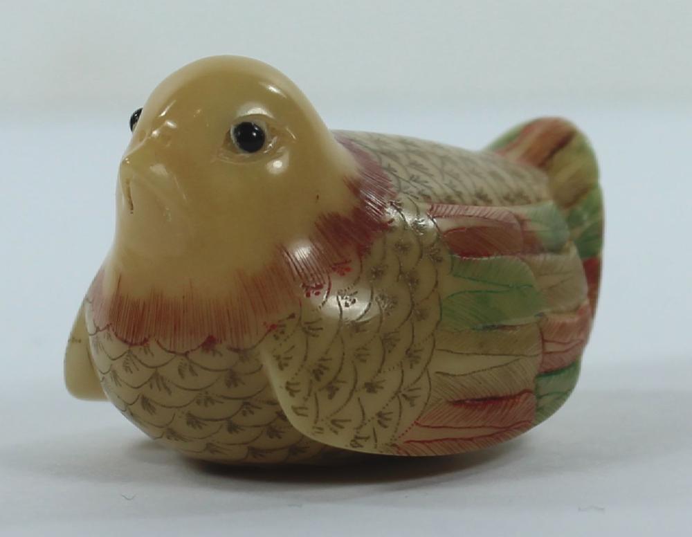 Resin Netsuke of a Roosting Bird