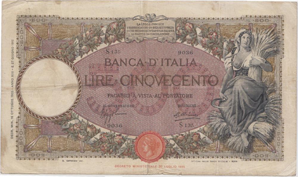 Italy '17 June 1935' 500 Li... image
