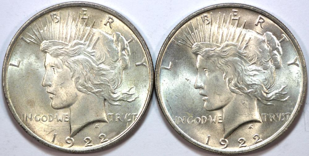 U.S.A. 1922 Silver (0.900) Dollar, Uncirculated (2 coins)
