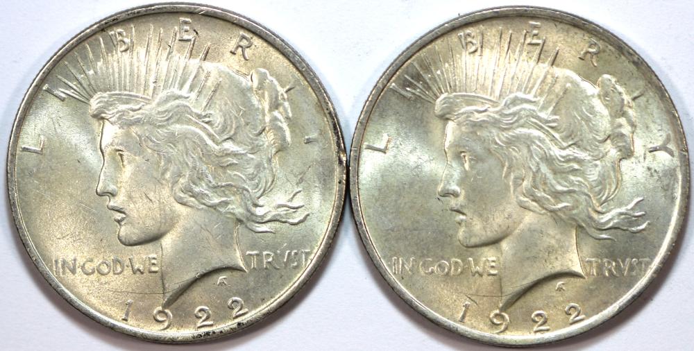 U.S.A. 1922 Silver (0.900) Dollar, Uncirculated (2 coins)