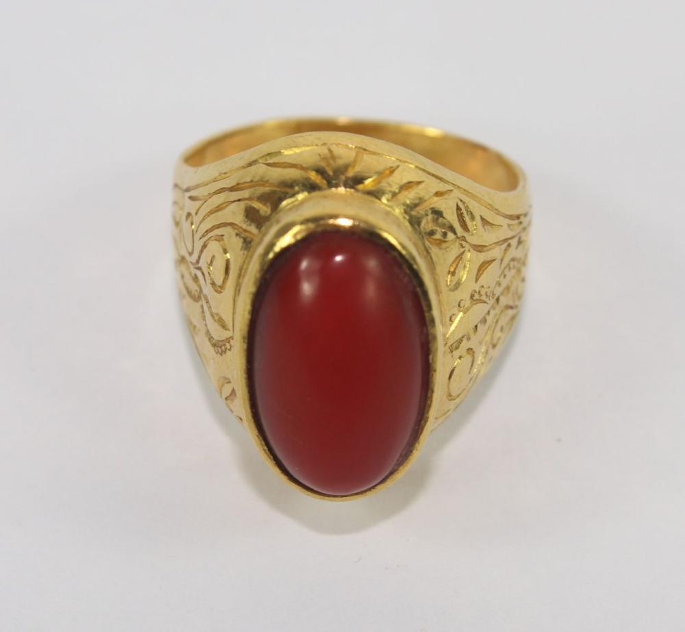 Red Coral Ring in 24ct Yell... image