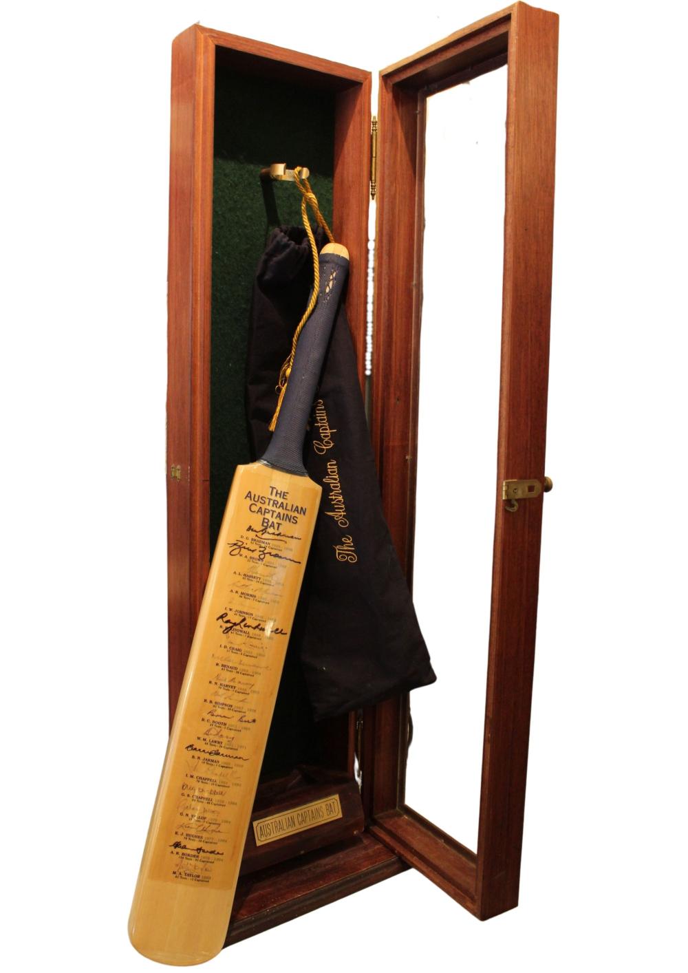 Australia 1949 - 1999 Cricket Captains Bat housed in original custom-built display cabinet