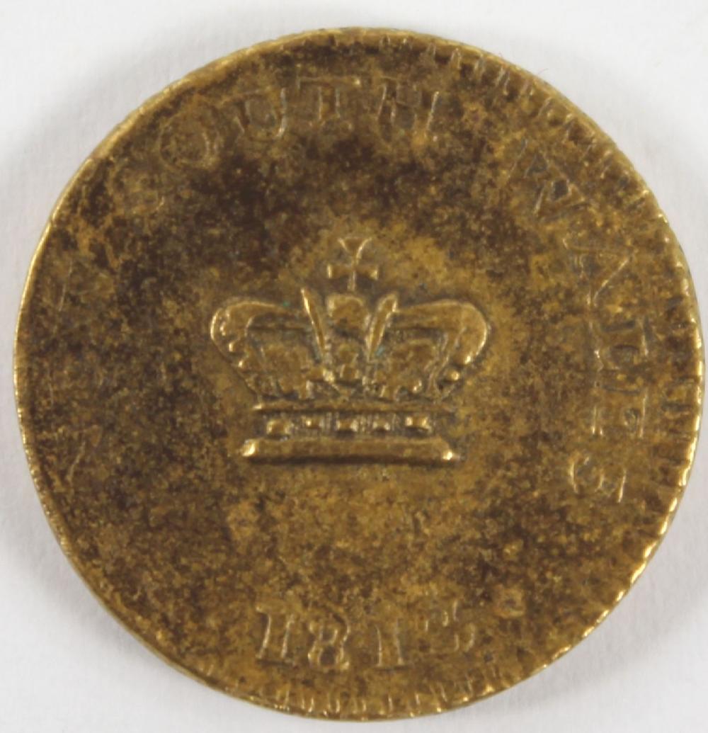 New South Wales (Australia) 1813 Unique 'Brass Trial' of a Type A1 Dump, Extremely Fine