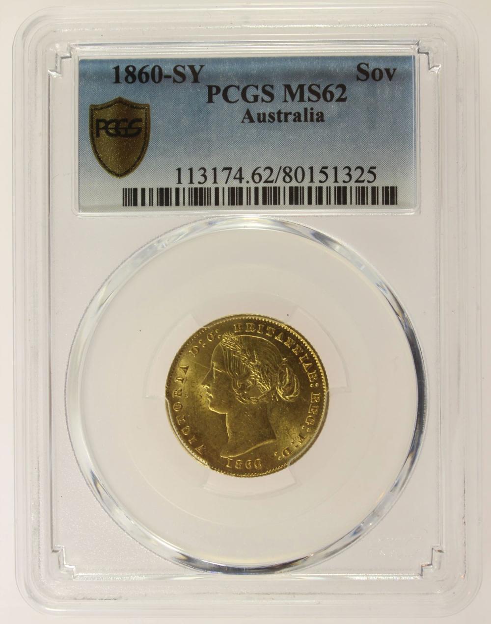 Australia 1860 'Sydney Mint' Sovereign, PCGS MS62