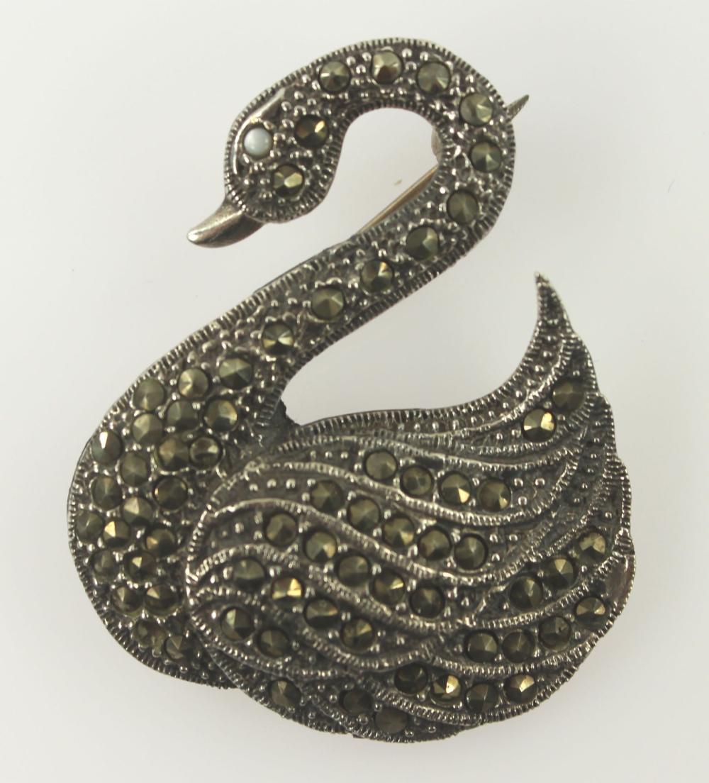 Swan Brooch in Marcasite & Sterling Silver