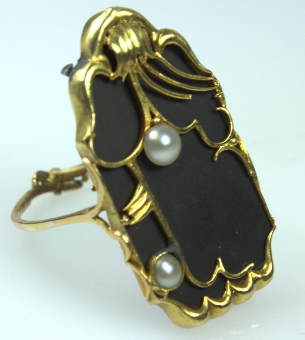 Deco-style Black Onyx Panel Ring in 18ct Yellow Gold