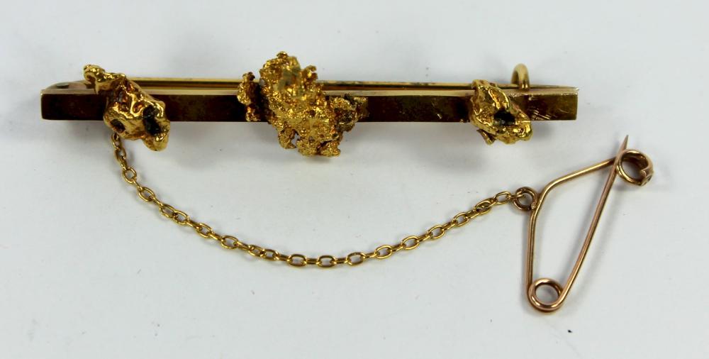 Australian Goldfields Bar Brooch marked 9ct Gold