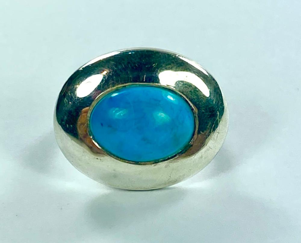 Turquoise Cabochon Ring in Sterling (925) Silver