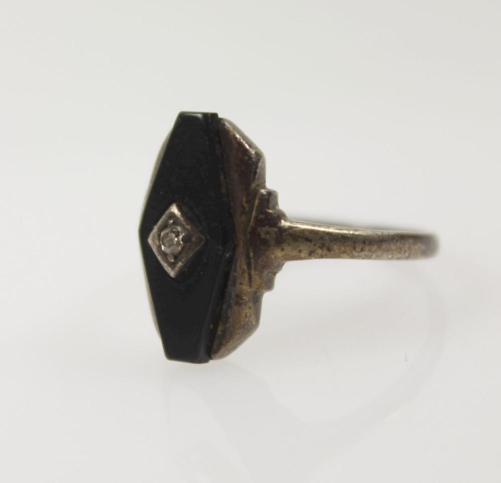 Black Onyx & Diamond Ring in Sterling (925) Silver