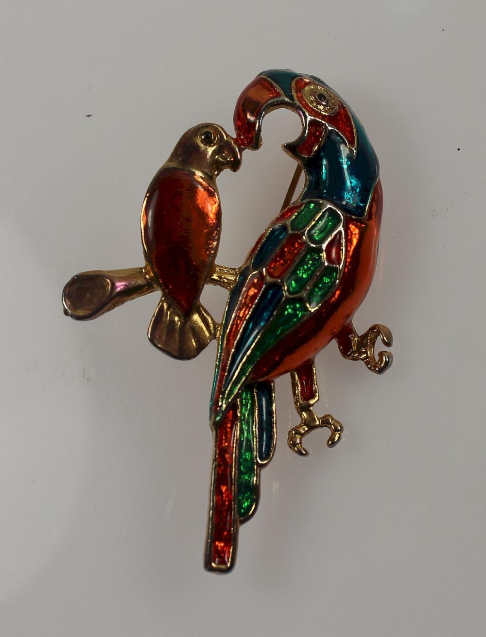 Costume Parrot Brooch with Enamel Highlights