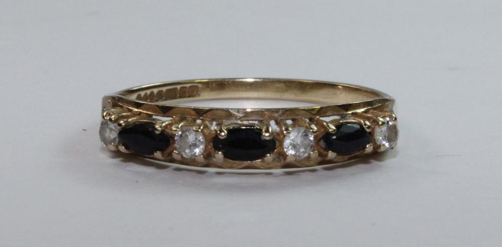 Blue & White Sapphire Ring in 9ct Yellow Gold