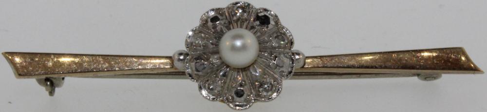 Vintage Diamond & Pearl Brooch in mixed Carat